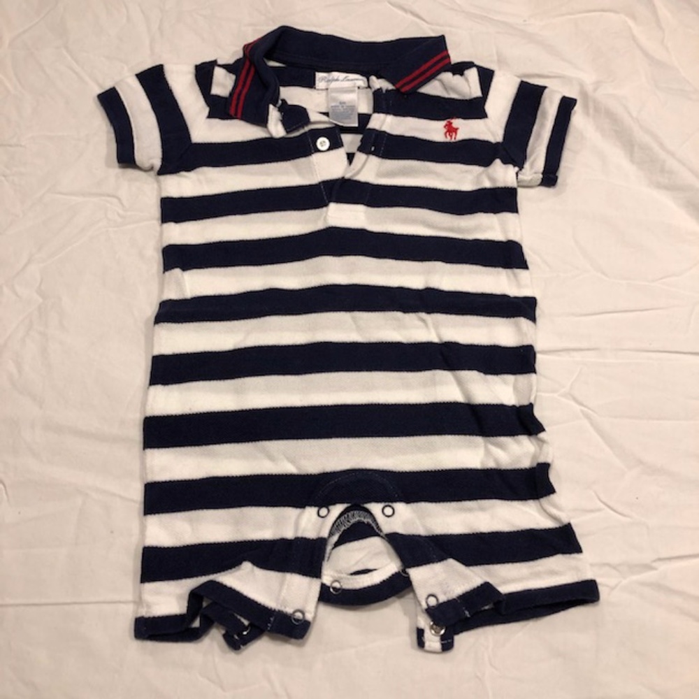 Ralph Lauren Striped Blue/White Romper - 6 Months